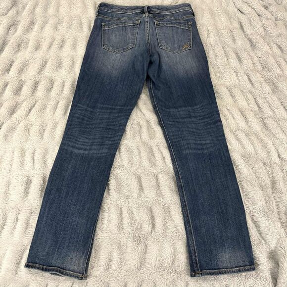 Express Jeans Womens 2 Cropped Skinny Stella Low Rise Distressed Blue Denim - Picture 2 of 8